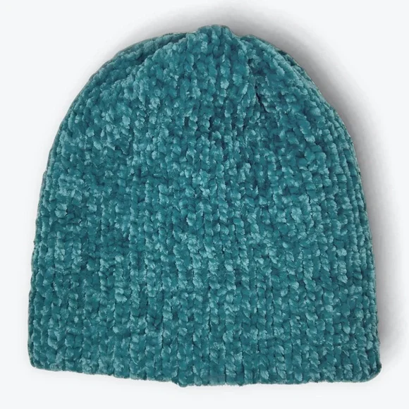Handmade Super Soft Velvet Knit Beanie Handcrafted Hat Teal - Picture 11 of 11